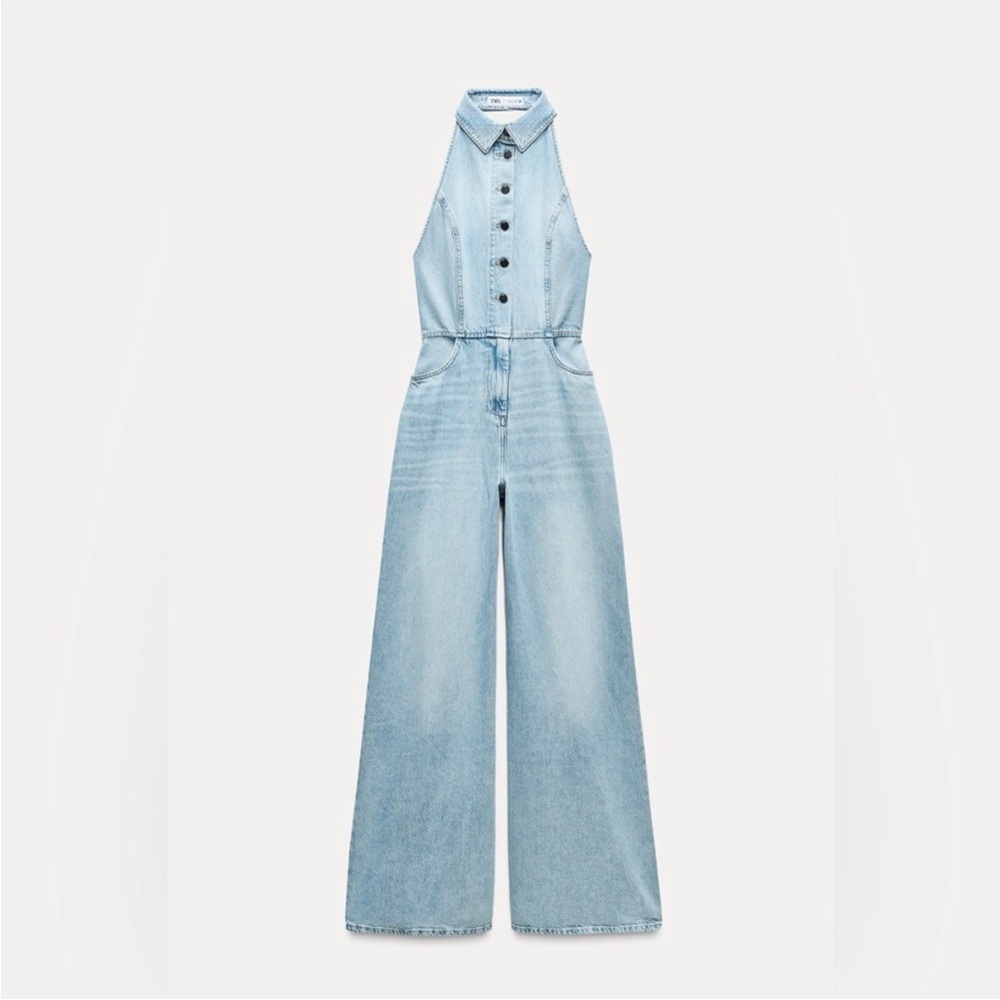 ZARA Light Blue Denim Jumpsuit SIZE: XS